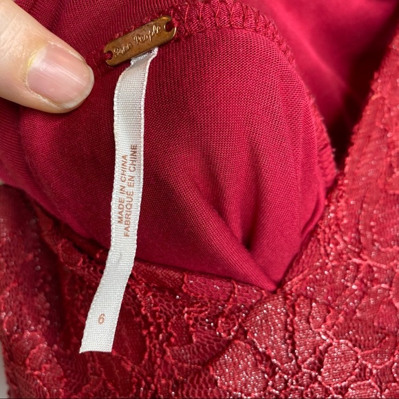 Free People Red ❤️ Lace V-neck Dress with Shimmer - Picture 9 of 13